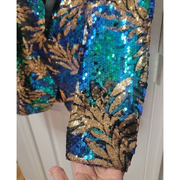 Sparkly Dark Green Sequins Men's Blazer M - Picture 5 of 10